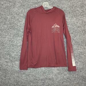 01. Algo Mens Performance Hoodie Shirt Size Small Maroon Quick Dry Long Sleeve
